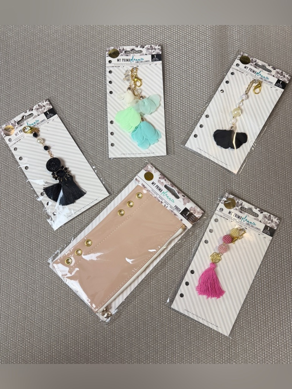 My Prima Planner Charm Bundle Tassel Charms + Zip Pouch Set